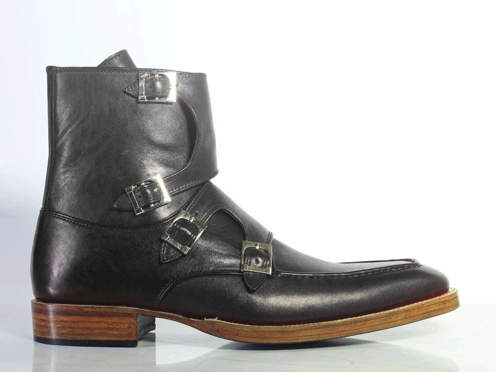 Stylish Men's Handmade Black Leather Quad Buckle Boots, Men Ankle Boots, Men Designer Boots