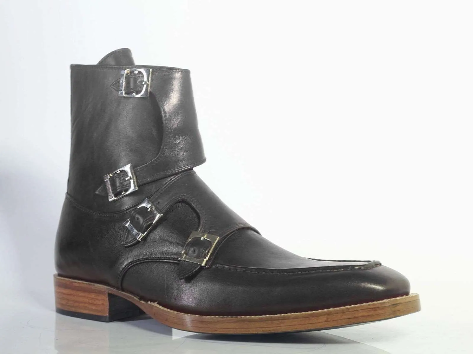 Stylish Men's Handmade Black Leather Quad Buckle Boots, Men Ankle Boots, Men Designer Boots