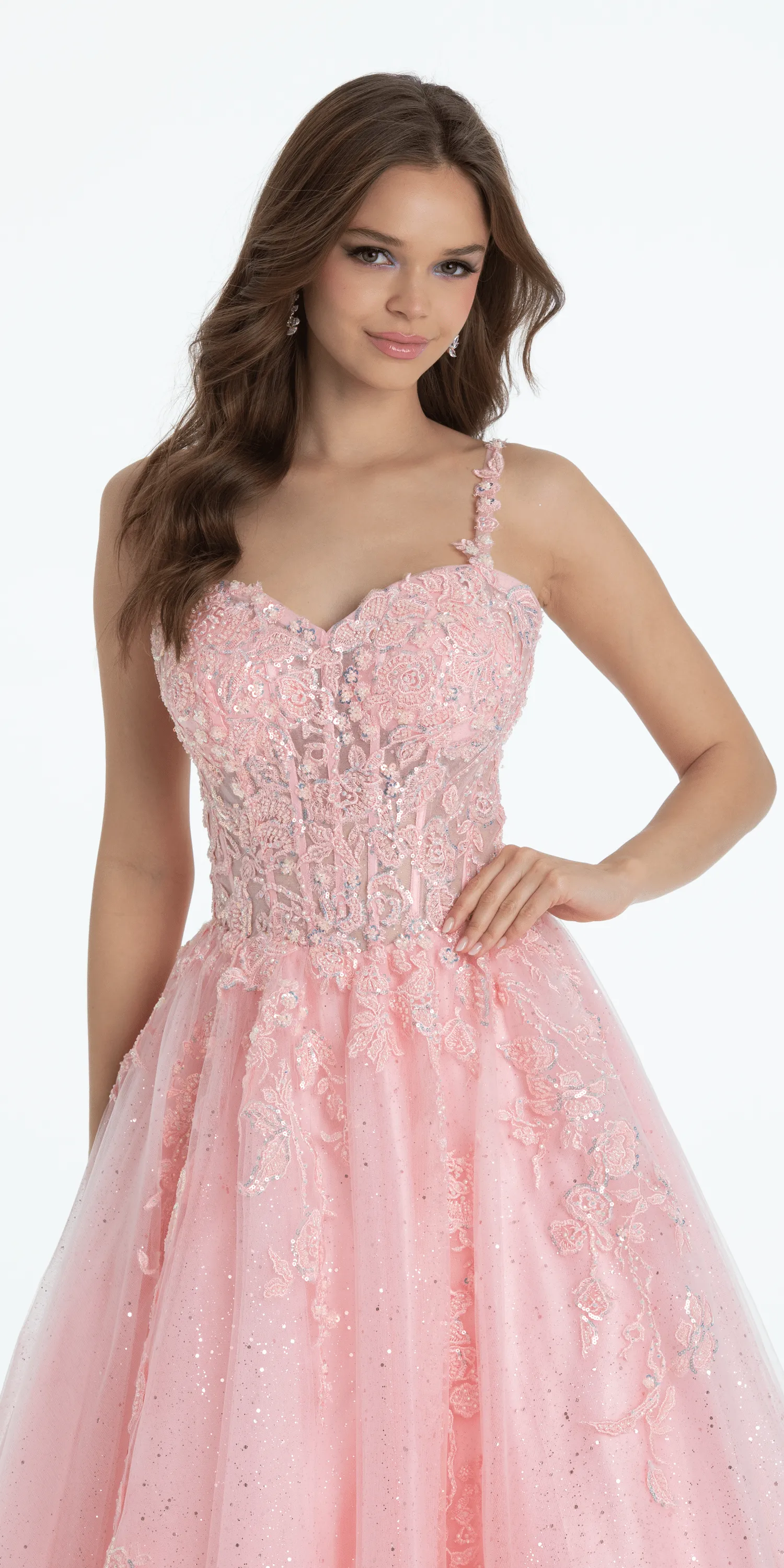 Sweetheart Floral Embroidered Lace Up Back Ballgown