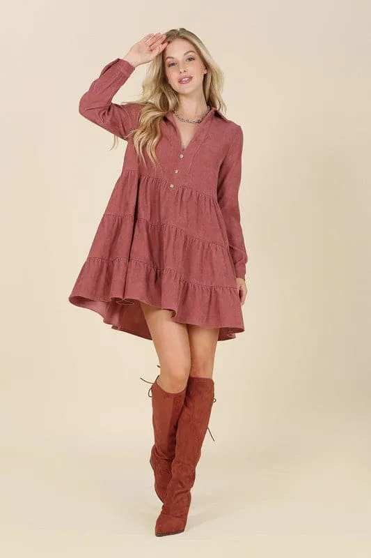 Timeless Corduroy Tiered Mini Dress