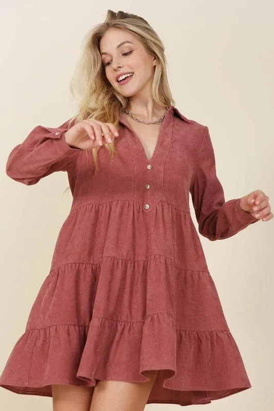 Timeless Corduroy Tiered Mini Dress