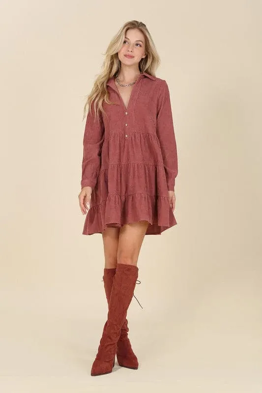 Timeless Corduroy Tiered Mini Dress