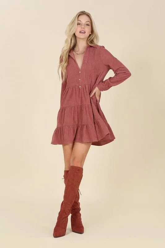 Timeless Corduroy Tiered Mini Dress