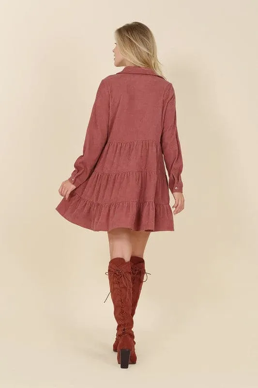 Timeless Corduroy Tiered Mini Dress