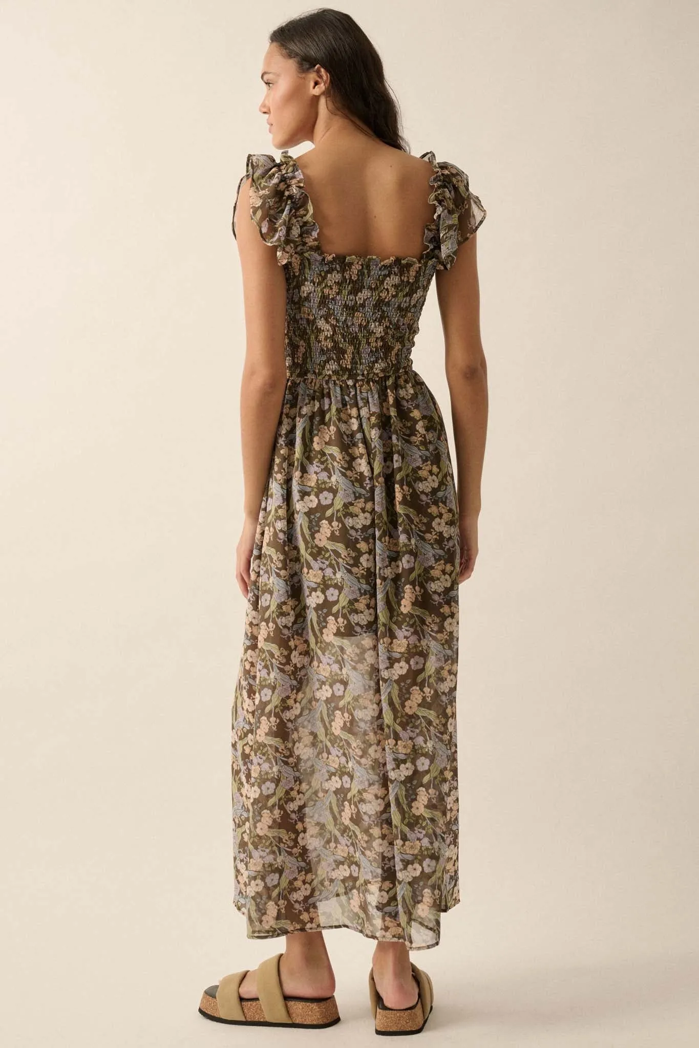 Timeless Grace Smocked Floral Chiffon Maxi Dress