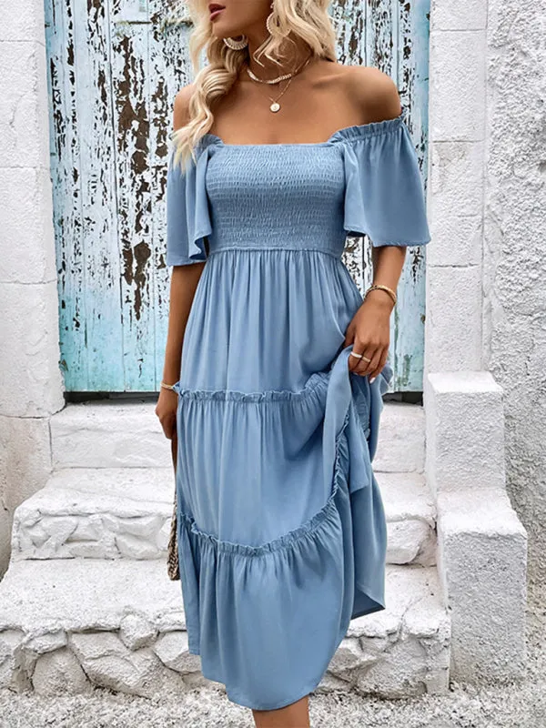 Timeless Romance: Women's Flared Tiered Square Neck Midi Dress