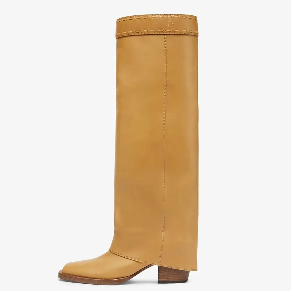 Trend4us Women's Stylish Square-Toe Knee-High Leather Boots