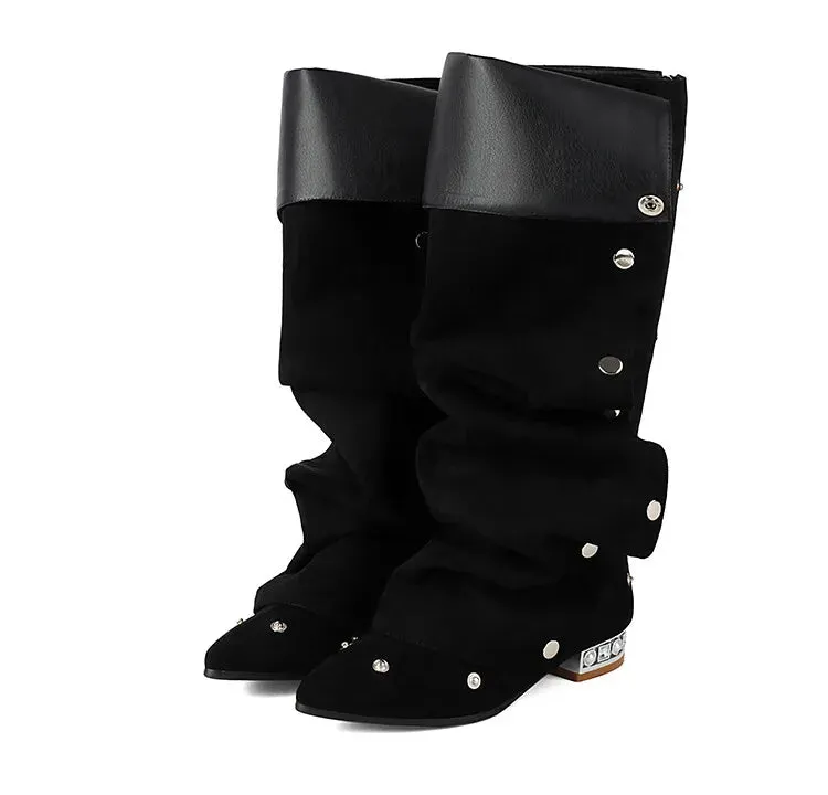 Trend4us Women's Stylish Studded Slouchy Knee-High Boots