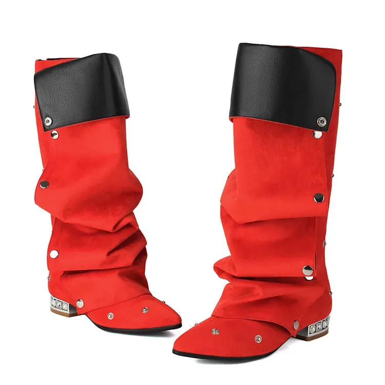 Trend4us Women's Stylish Studded Slouchy Knee-High Boots