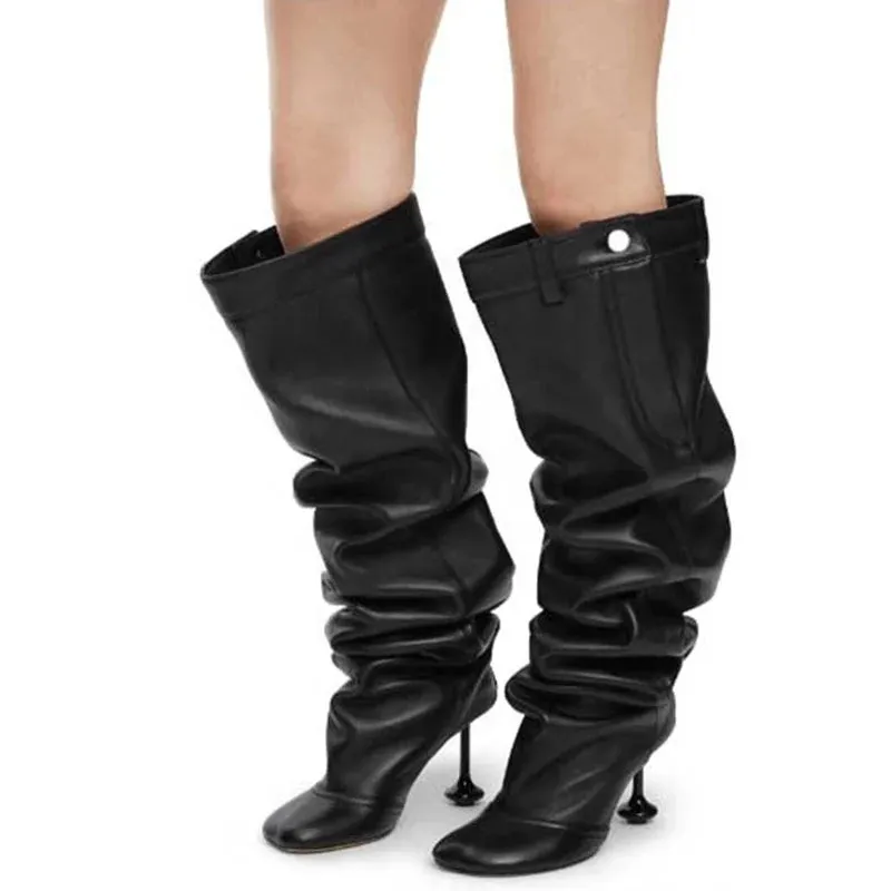 Trend4us Women's Stylish Western Slouchy High Heels Boots