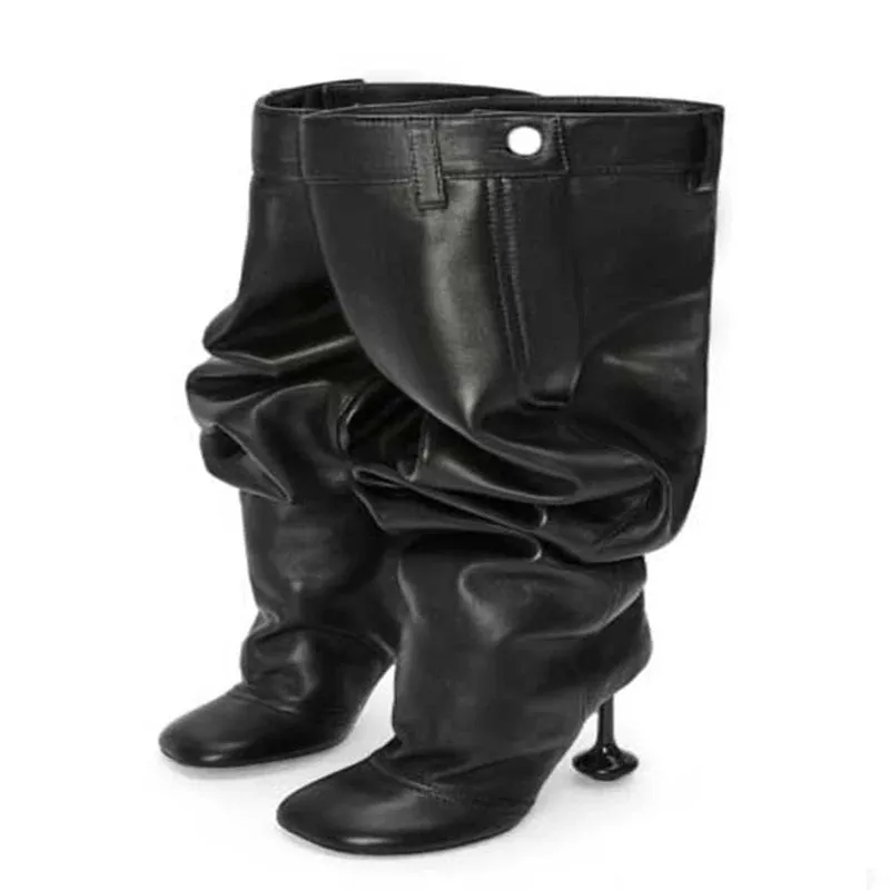 Trend4us Women's Stylish Western Slouchy High Heels Boots