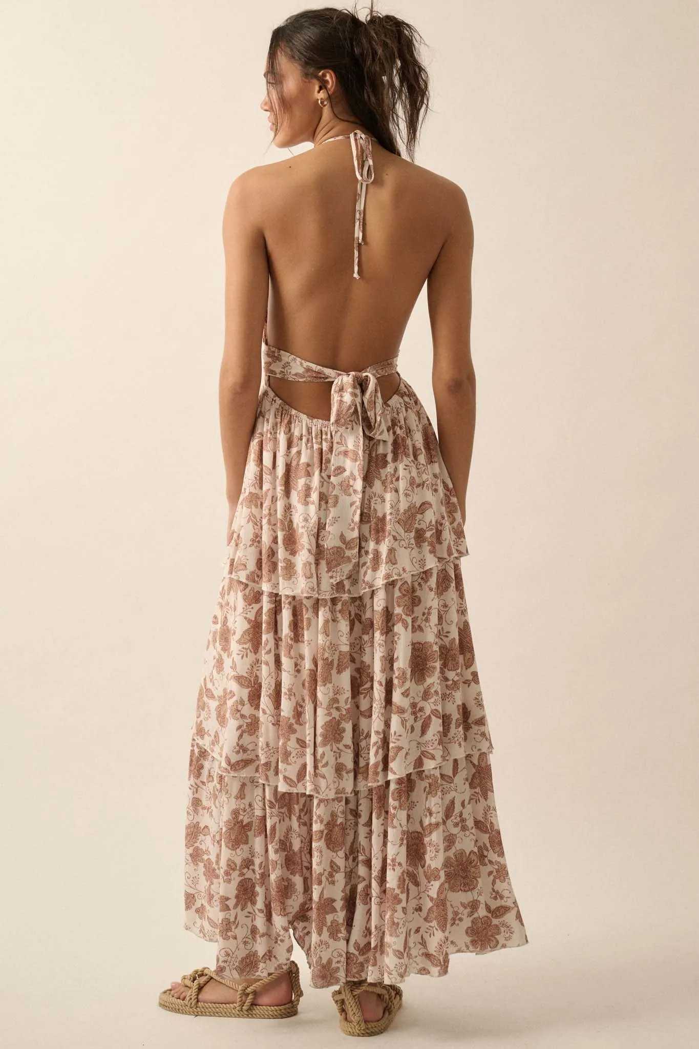 Truly Timeless Tiered Floral Halter Maxi Dress